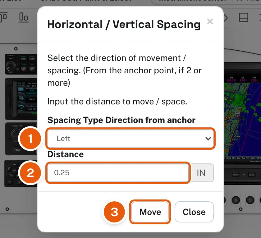 Move by a distance in the Panel Designer