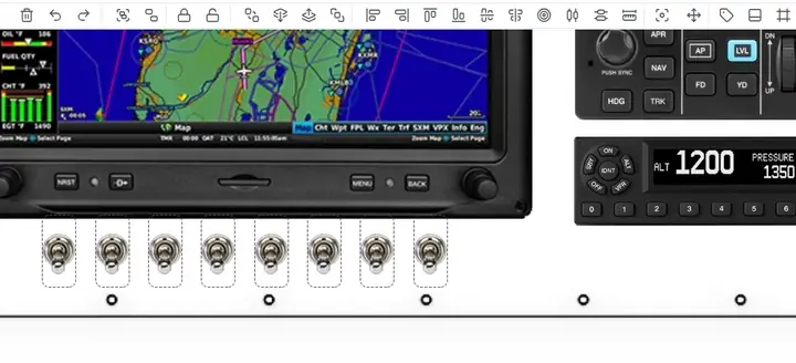 A span placard: a row of switches selected, one OFF bracket drawn beneath them