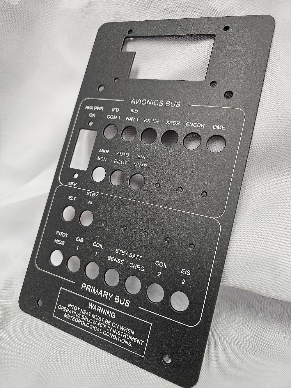 Cessna TR182 breaker panel instrument panel, cut, coated and engraved