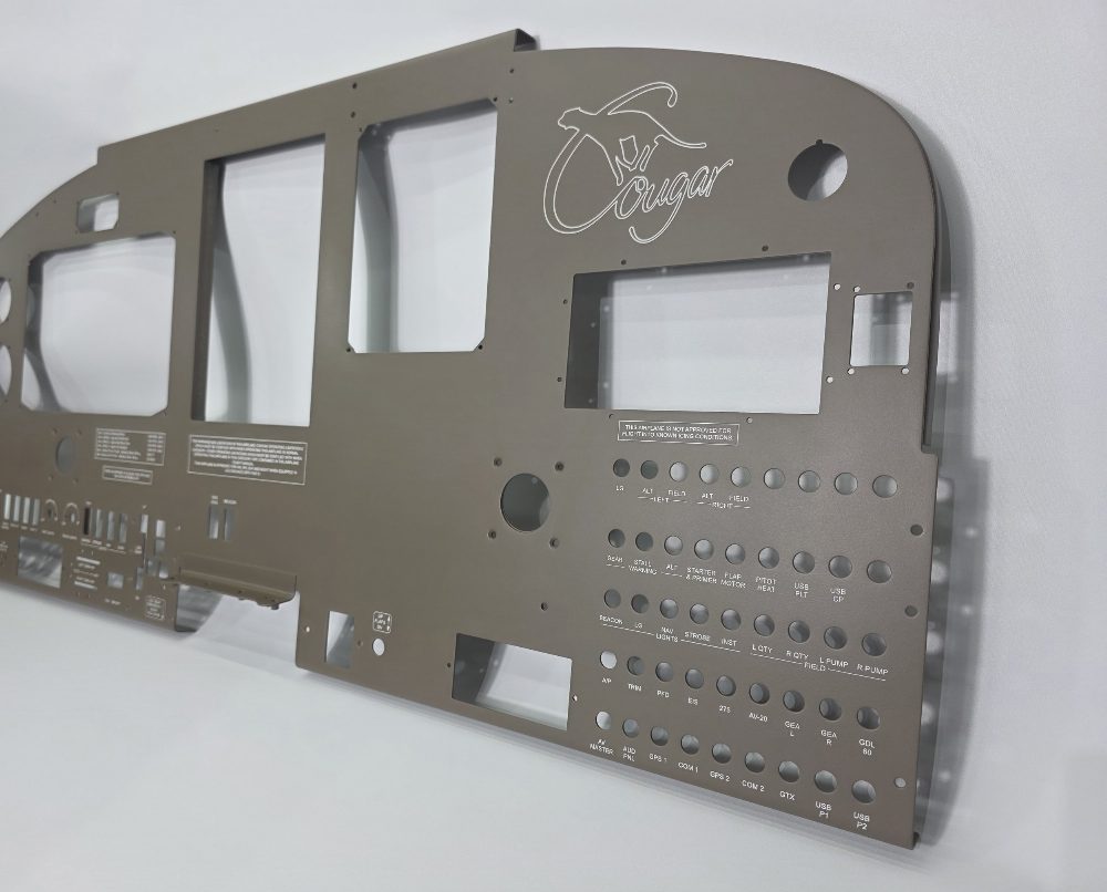 Grumman American GA-7 Cougar instrument panel, cut, coated and engraved